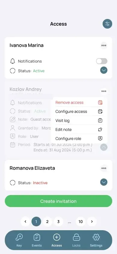 Access settings in the NK App